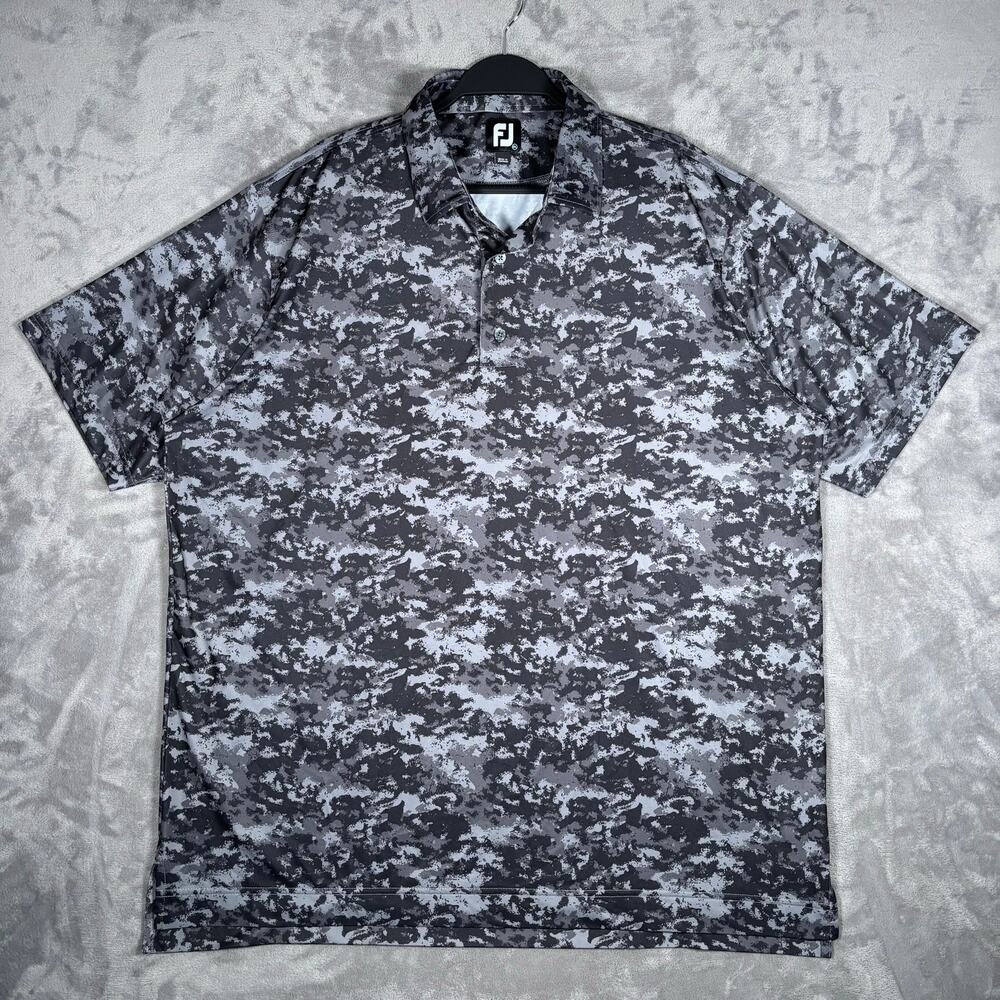 FootJoy Gray Black Camo Performance Golf Polo Shirt Men’s 2XL Stretch